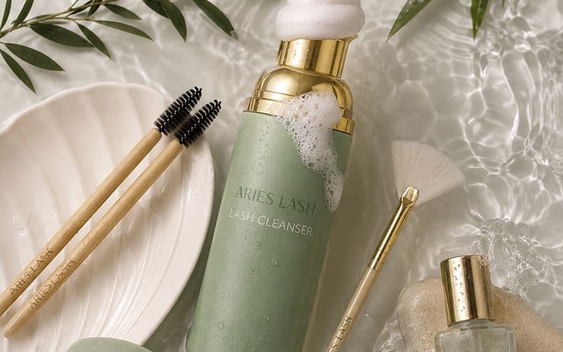 Aries Lash aftercare essentials in Clear Lake, TX — lash cleanser, brushes, and primer